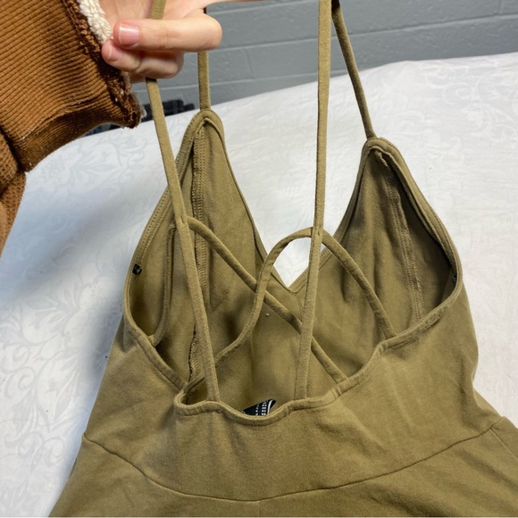 Strappy Skater Dress Olive Strappy Back Mini Stretchy Tank Peplum fit & flare S - Picture 8 of 13